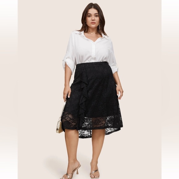 BloomChic Plus Size 4XL Guipure Lace Elastic Waist Asymmetrical Ruffles Skirt - Picture 6 of 6